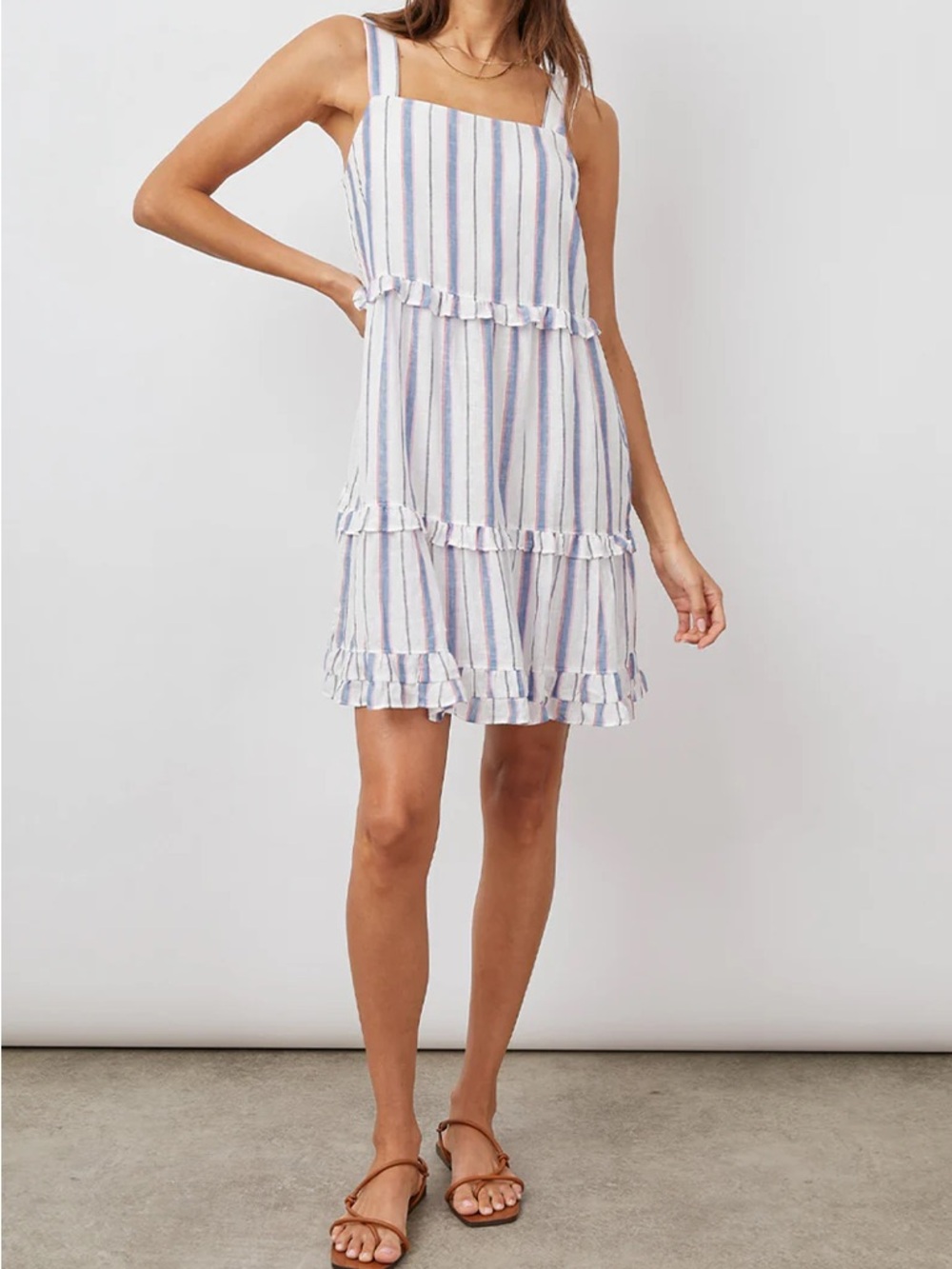 Rails Striped Ruffle Tiered Sundress in White and Pastel Stripes